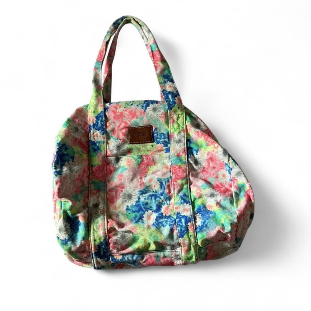 PINK Victoria's Secret Floral‎ Canvas Tote Bag Large Travel